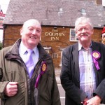 August 2013 - Canvassing in Middleton Cheney with UKIP County Council Candidate Barry Mahoney. Outside the Dolphin Inn.