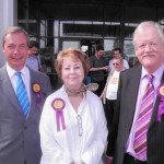 August 2012 Campaigning in Corby. Nigel Farage, Margot Parker and Roger.