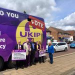 Roger Helmer MEP with candidates and the UKIP bus
